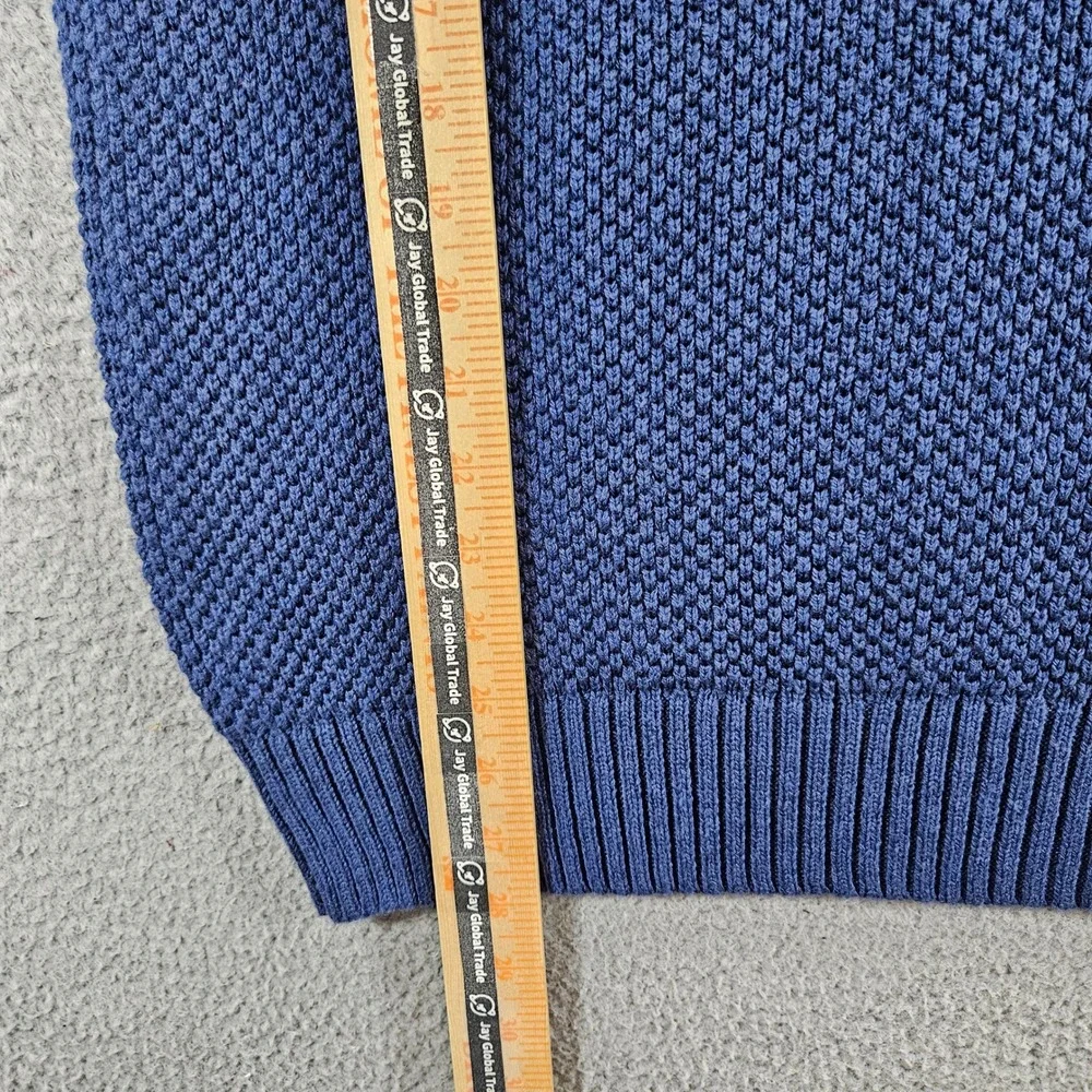 St Johns Bay Mens‎ Quarter Zip Sweater Blue Gray Striped Cotton Blend Small NWT